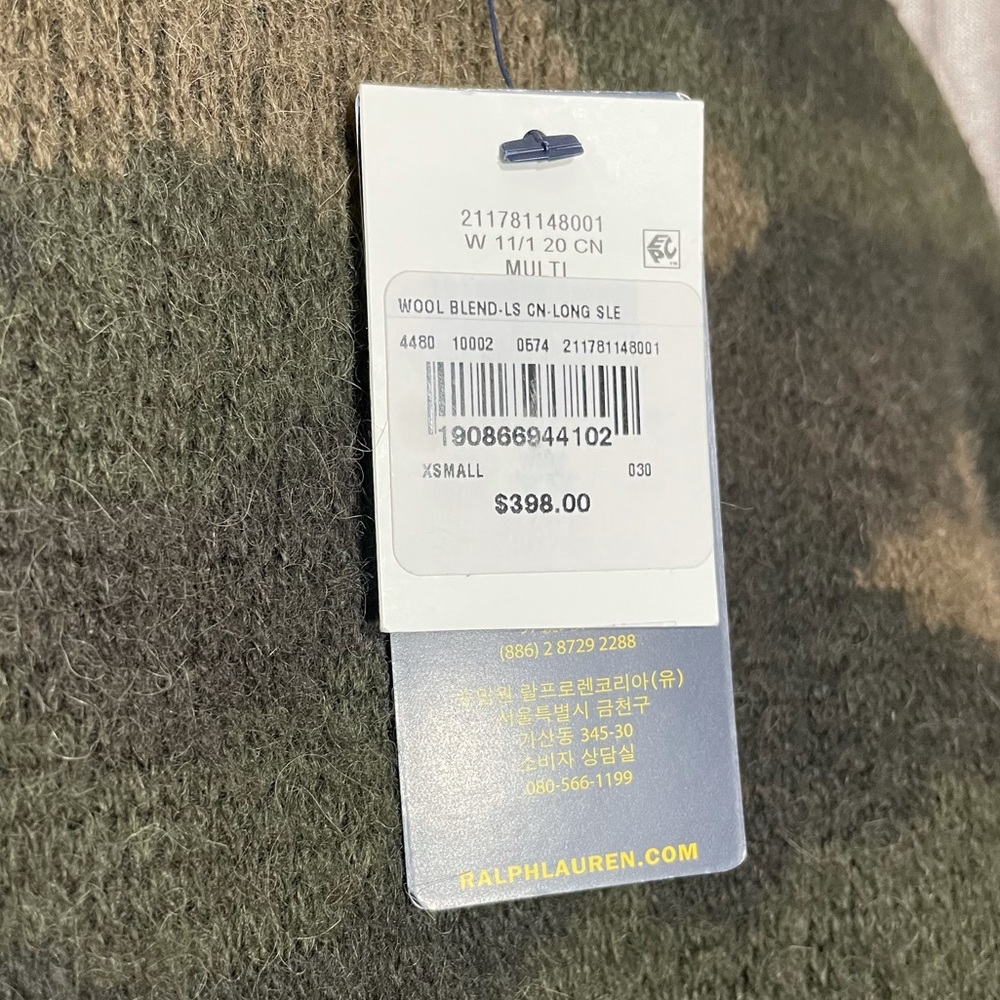 Polo Ralph Lauren Camouflage Print Crew Neck Wool Sweater XS - Picture 14 of 15